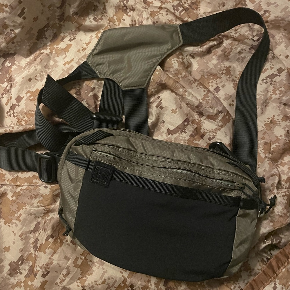 5.11 sky weight utility chest pack. Brownish green